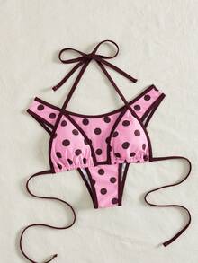 PEPPERMOLLY 2件套女士性感时尚黑白比基尼泳衣，夏季沙滩度假粉色 - 粉色 - 查看 3