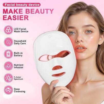 7-Color LED Face Mask Light, Wireless LED Facial Beauty Light, Home Skincare, Beauty Mask, Facial Care Tool, Ideal Gift For Valentine''s Day And Holidays