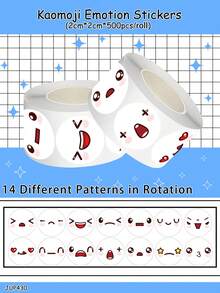 500张/卷趣味颜文字贴纸，14种可爱圆形表情，子弹笔记、心情记录、日记、剪贴簿、水瓶、笔记本电脑、手机壳、文具和封口标签贴纸，剪贴簿用品，趣味贴纸，Kindle适用 - 顏文字小表情 - 查看 10
