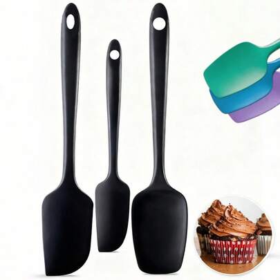 3件套耐高温硅胶厨具套装：无缝硅胶厨房烹饪用具，适用于不粘锅具