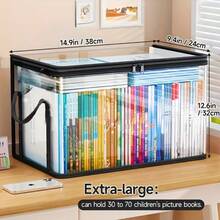 1pc New Book Storage Box, Classroom & Home Use Old Book Organizer, Desktop Dust-Proof Transparent Foldable Book Box - View 2