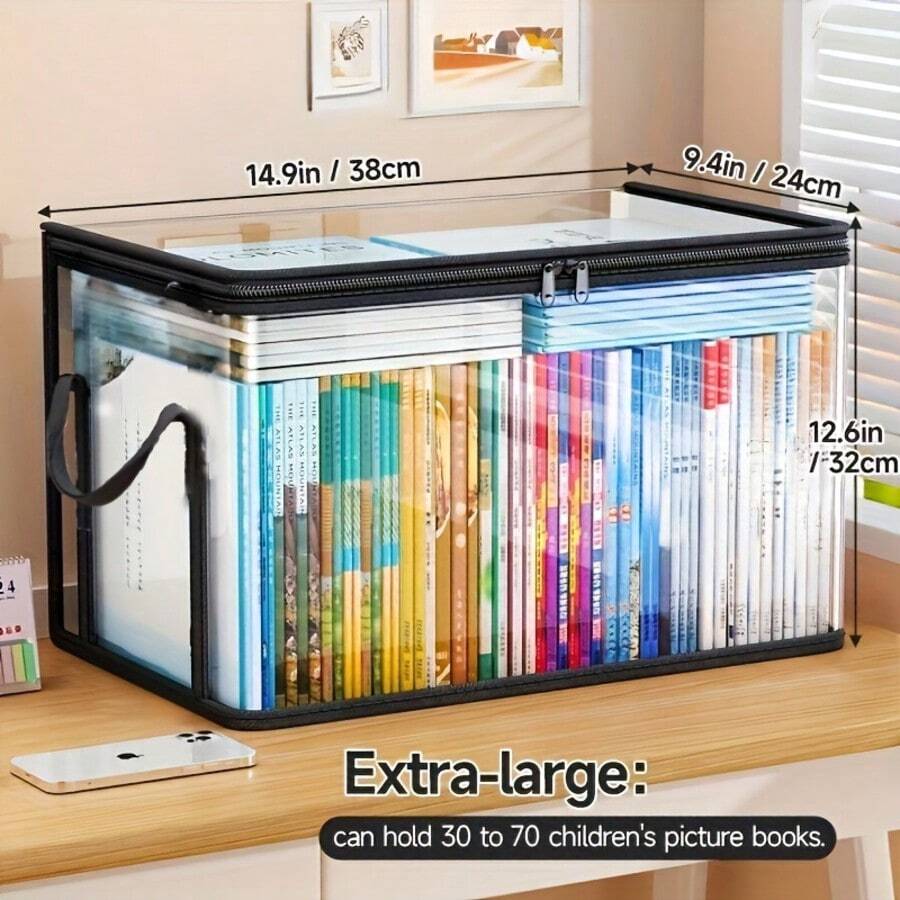 1pc New Book Storage Box, Classroom & Home Use Old Book Organizer, Desktop Dust-Proof Transparent Foldable Book Box