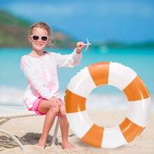 Whaline 4Pcs Inflatable Swimming Float Toy Striped Swim Ring Fun Print Pool Lounger Tube For Summer Swimming Beach Party - 橘色 - 查看 6