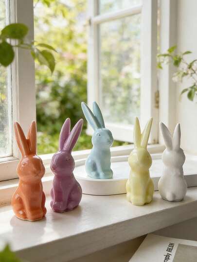 1个长耳朵兔子硅胶蜡烛模具 DIY环氧树脂石膏装饰模具 可重复使用 易脱模 适用于香薰蜡烛家居装饰 复活节硅胶模具 情人节复活节