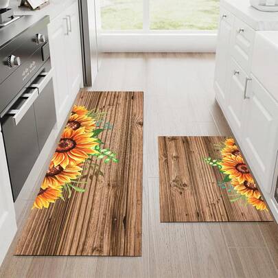 1 pieza Diseño de patrón minimalista de girasol, decoración de cocina, decoración del hogar, alfombra decorativa, felpudo de moda, alfombra de uso múltiple, alfombra de piso de cocina, juego de alfombras de cocina, protector de piso de cocina, alfombra para estar de pie cómoda, alfombra de sala de estar, dormitorio, baño, lavandería, oficina, decoración del hogar interior