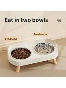 New Upgraded Dual Bowl Pet Feeder, Integrated Water And Food Bowls, Available In Plastic, Stainless Steel And Ceramic In Various Colors, Suitable For Your Pet (Random Color Sent) - 300ml - View 2
