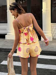 Doriss 两件套荷叶边吊带印花吊带背心套装，女士沙滩装，夏季服装，情人节，休闲上衣，女士度假装，夏季假期 - 彩色 - 查看 6