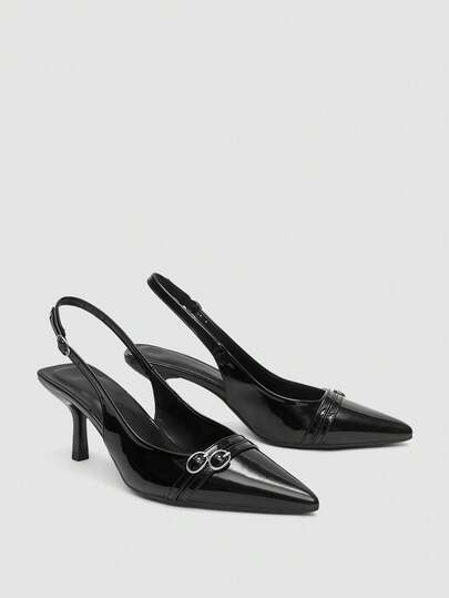 Women's Black High Heel Pumps, Pointed Toe Slingback Party Wedding Dress Shoes, 7cm Stilettos