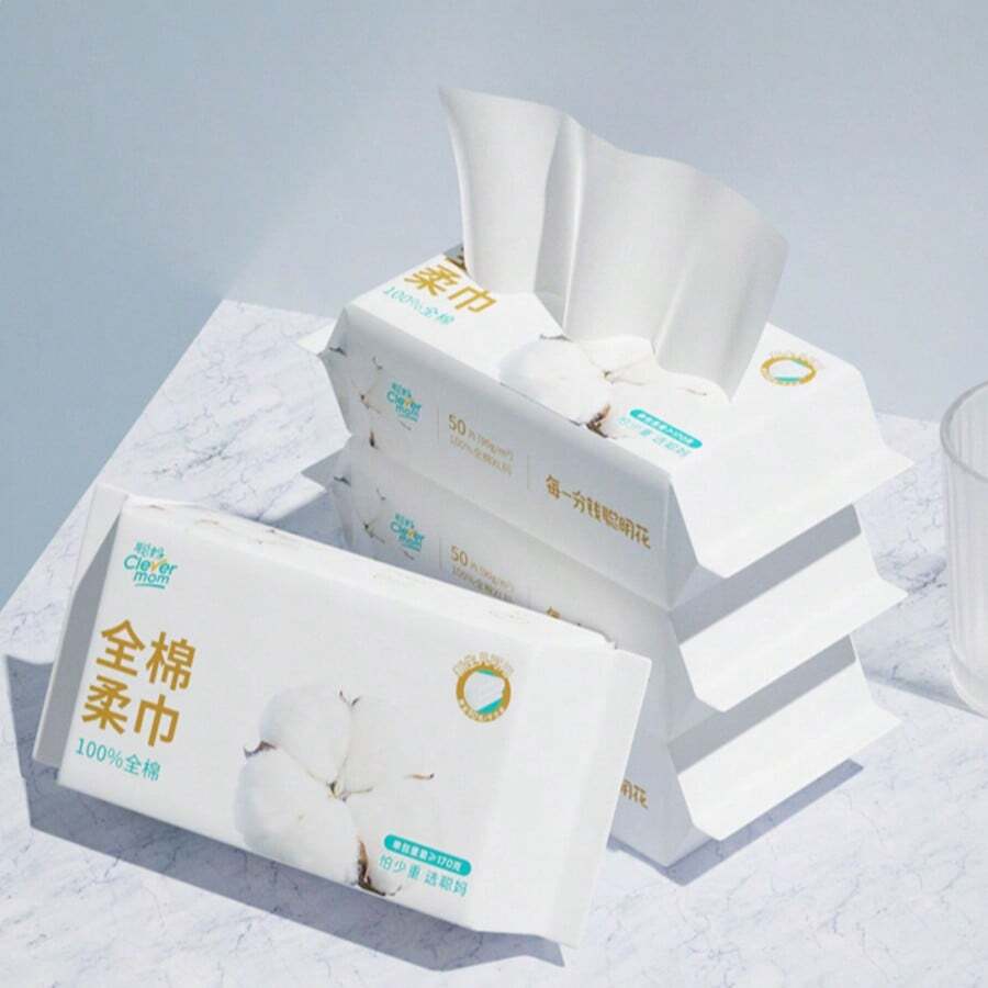 2包，共100片棉质柔软洁面湿巾，加厚一次性面巾，适用于家庭、酒店、旅行、汽车、办公室等场所。 - 2包 - 查看 1