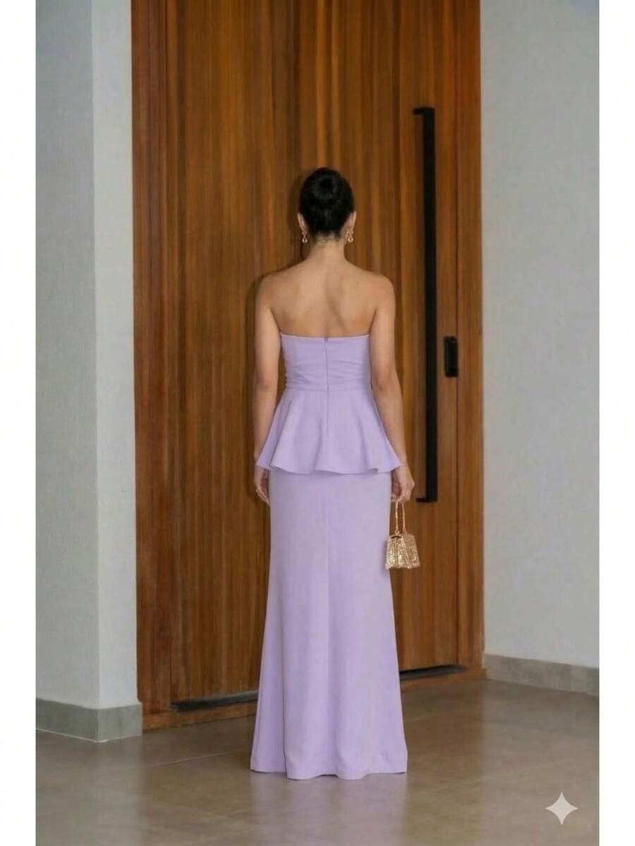 Luxury Strapless Dress In Structured Crepe - Perfect For Bridesmaids And Gala Events - Lilac Purple - View 1