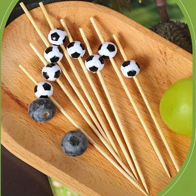 100pcs/Pack Disposable Black & White Football Shaped Cocktail, Sushi, Fruit Picks, Cocktail Bamboo Skewers, Themed Party, Wedding, Cake, Dessert Picks