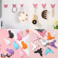 Pink Butterfly Wall Hooks, No Drilling Needed, Ideal For Girls' Room Decor, Minimalist Style. Perfect For Hanging Keychains, Coats, Towels, Hats, Jewelry, Umbrellas, Etc. Suitable For Living Room, Bedroom, Office. Great Gift For Birthday, Graduation. - Pink - View 1