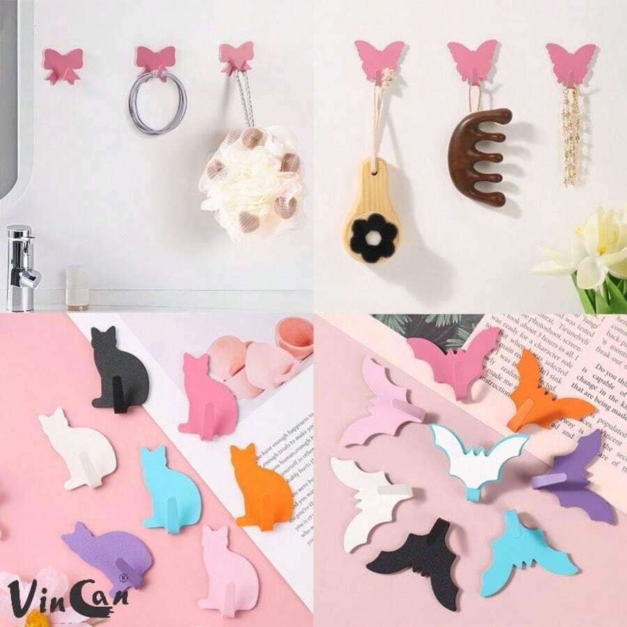 Pink Butterfly Wall Hooks, No Drilling Needed, Ideal For Girls' Room Decor, Minimalist Style. Perfect For Hanging Keychains, Coats, Towels, Hats, Jewelry, Umbrellas, Etc. Suitable For Living Room, Bedroom, Office. Great Gift For Birthday, Graduation. - Pink - View 1