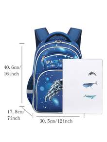 2047 Blue Raised Hand Space Pattern Elementary School Backpack - Blue Hands Up Space - View 4