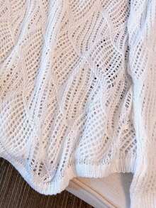 Women's V-Neck Hollow Rhombus Design Loose Knit Cover Up, Airy And Breathable For Beach/Resort Wear, Spring/Summer Vacation White - Light Blue - 查看 11