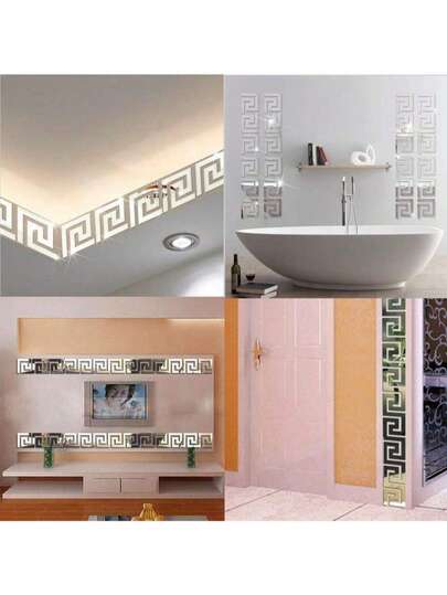 20 قطعة من مجموعة ملصقات مرآة ذات نمط هندسي إغريقي، مجموعة ملصقات مرآة ذاتية اللصق باللون الذهبي - متعددة الوظائف، سهلة الإنشاء لديكور المنزل، مثالية للغرف المعيشية والنوم وحواف الخزائن والنوافذ. ملصقات شخصية، ديكور الحائط، ديكور الغرفة، ديكور مرآة الحائط، ديكور الحمام، ديكور غرفة المعيشة