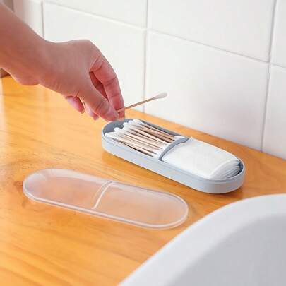 Reise Make-up Organizer Box - Kunststoff Aufbewahrungsbox mit Deckel, tragbare Kosmetikbox für Wattestäbchen, Perlen und kleine Artikel, kompakter Badezimmer Behälter (Beige/Weiß/Grau), minimalistisches Design, modischer Behälter, praktisches Design, halbtransparentes Material