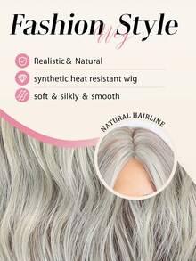 26英寸灰色高光泽长波浪假发，蝴蝶发型，适合初学者，金色，佩戴舒适，均码，适合日常、派对、角色扮演、音乐节等多种场合，女友礼物，时尚必备，节日美容必备，多功能 - 挑染灰色 - 查看 7