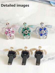 1pc/3pcs Rhinestone Inlaid Colorful Gem Turtle Decor Car Air Vent Fragrance Clip, Creative Car Interior Aroma Diffuser - 1pc-green - View 9