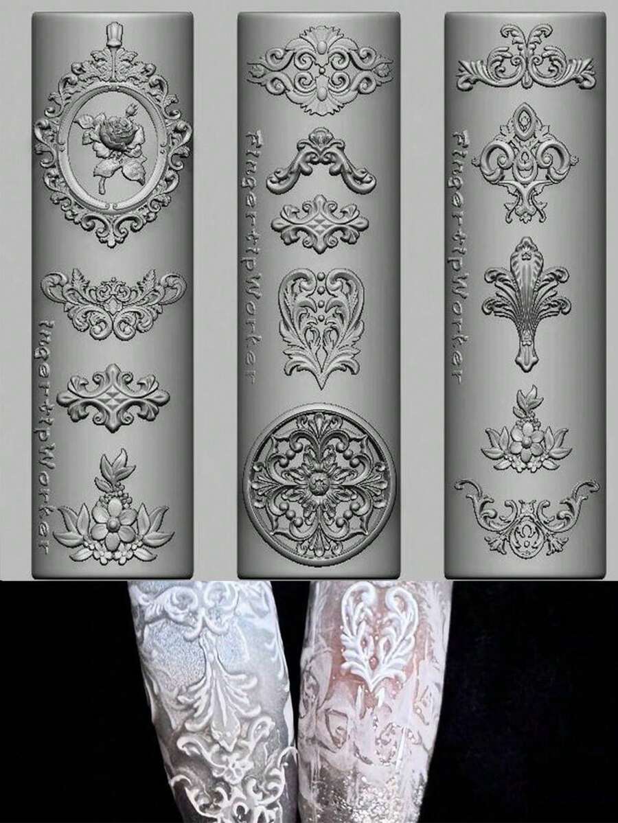 1 Pc European Style Silicone Nail Art Mold Jewelry French Window Flower Baroque Relief Necklace Window Mold, Home&Salon Supplies Nail Stamping Tools High-Quality Reusable DIY Nail Art - Clear - View 1