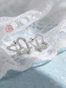 Artepollo 1 đôi bông tai hình trái tim bằng bạc sterling 925 không gây dị ứng, có chốt xoắn giúp chống rơi, quà tặng cho bạn gái và bạn bè. - Một cỡ - Xem 1