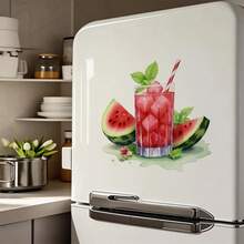 1pc Of Decorative Wall Sticker Featuring Refreshing Watermelon Juice With Fresh Slices And Mint, Ideal For Bedrooms, Kitchens, Restrooms, Living Rooms, And Bathrooms, Self-Adhesive Removable PVC Wall Stickers Are Perfect For Home Decor - A - View 5