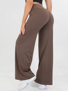 Women's High Waist Solid Color Loose Wide Leg Yoga Pants, Comfortable And Slimming, Suitable For Running, Fitness And Yoga - Cà phê nâu - Xem 8