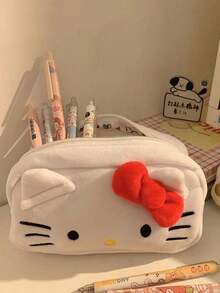 SANRIO 1pc Cute Cartoon Cat Pattern Large Capacity Zipper Pencil Case, Student Stationery Storage Pouch - Multicolor - View 4