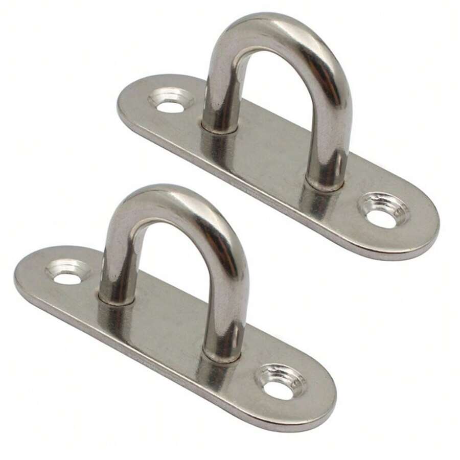 [2pcs Load-Bearing Hooks] 2pcs Load-Bearing Hooks, Rectangular Pad, Eye Plate Nail Hook, U-Shaped Design Screw, Installation Hanger Hook - Two Flat Plates - View 1