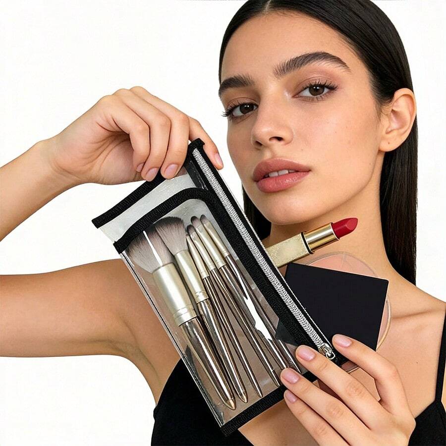 Minimalist Portable Transparent Waterproof Makeup Bag, Makeup Brush Holder, Powder Compact Storage Bag, Multi-Functional Passport Holder - Multicolor - View 1