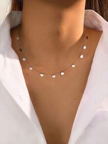 1 chiếc dây chuyền mặt dây chuyền hình tròn đính sequin và tua rua bằng bạc Sterling S925, món quà trang sức tinh tế dành cho phụ nữ. - tua rua - Xem 2