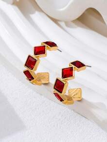 1 Pair Luxurious Fashion Exaggerated Creative Metal Frame C-Shape Rhinestone Embellished Earrings, Suitable For Women's Evening Gala, Cocktail Party, Vacation Wear, Holiday Gift - C-shaped Earrings - View 5