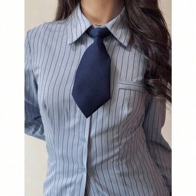 1pc Women's No-Tie Solid Color Necktie, Y2K Fashion Bow Tie, JK Cosplay Scarf, Suitable For Daily, Campus And Business Party Wear