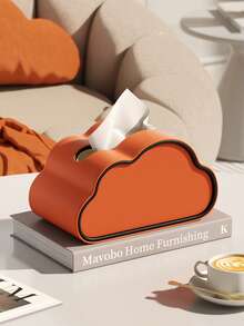PU Leather Tissue Box Holder, Luxury Minimalist Cloud-Shaped Desktop Napkin Dispenser, High-End Home Decor - Orange Cloud Tissue Box - View 6