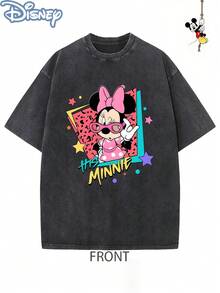 Disney Officially Licensed Graphic T Shirts 100 Percent Cotton  Shirt, His  Her  Retro Couple T-Shirt, Unisex, Washed 230g, Retro Vintage, Crew Neck Short Sleeve, Casual Daily Wear - 黑2 - 查看 2