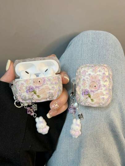 Cute Purple Flower Rabbit Design Pro 3/2 & 4 Bluetooth Earphone Case