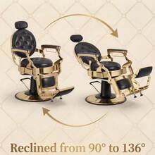 Huisuilinss Vintage Barber Chair,Hydraulic Recline Salon Chair,Hair Styling Chair,Adjustable Height,360° Swivel,Headrest & Footrest,700lbs Capacity,For Barbershop Beauty Tattoo Massage - 黑色 - 查看 3