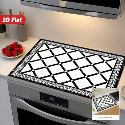 1pc, 2D Bohemian Style Kitchen Stove Protection Pad, Diatom Mud Stove Pad, Scratch-Proof Pad, Dish-Washing Pad, Non-Slip Heat-Resistant Table Pad, Suitable For Stove, Coffee Machine And Electrical Appliances, Home Kitchen Decoration.