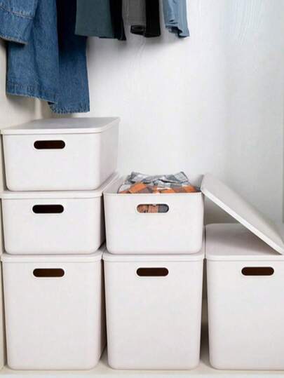 Cajas de almacenamiento blancas, a prueba de polvo y humedad, para artículos varios, organizadores de cosméticos de escritorio, cestas de almacenamiento de juguetes, cajas de almacenamiento de plástico para el hogar, cajas de almacenamiento de cocina, adecuadas para usar en automóviles, salas de estar, dormitorios, estudios, jardines y otros lugares.