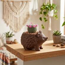 刺猬造型多肉植物盆栽，小型室内桌面花盆，家居办公装饰，白色/黑色/棕色 - 1pc - 查看 6
