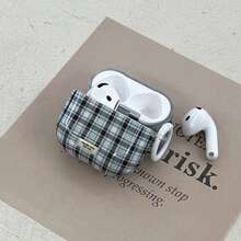 Minimalist Blue Plaid Splicing Earphone Case With Hanging Ring, Suitable Compatible With Airpods Pro 3, New Pro 2, Cute 4 Minimalist 3, Personalized 1/2, Protective Case For Women - Blue - View 6