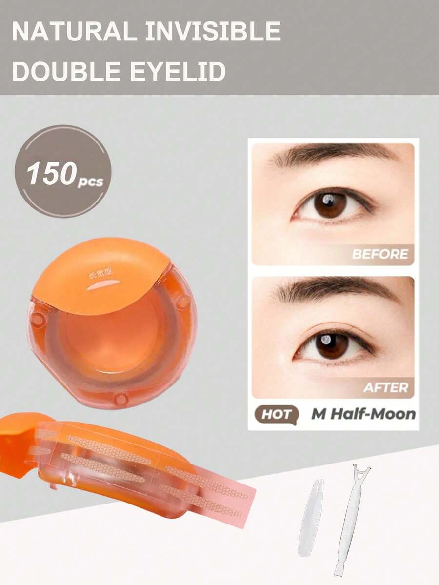 150pcs/Roll Invisible Mesh Double Eyelid Tape, Self-Adhesive No Glue Eyelid Lift Strips, Natural Look For Mono-Eyelids & Hooded Eyes - Nude - View 1