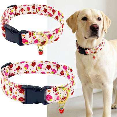 Süßes Hundehalsband mit Fruchtanhänger, verstellbares bequemes Haustier-Halsband mit Blaubeeren-, Apfel-, Erdbeeren- und Trauben-Muster, geeignet für kleine, mittlere und große Hunde