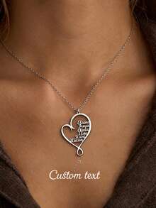 Customized Personalized Creative Heart-Shaped Name Necklace, Can Customize 1-6 Names, Stainless Steel Heart-Shaped Name Pendant Jewelry, Unisex Nameplate Pendant Necklace, Family Heart-Shaped Genealogy Necklace - Gold - View 10