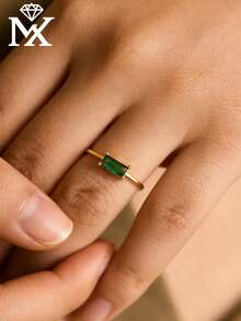 SYMFNY 1枚简约925纯银祖母绿长方形立方氧化锆可调节开口戒指，奢华小众设计女士戒指，百搭日常佩戴优雅饰品，送给女友、闺蜜的贴心礼物，生日、周年纪念日、情人节皆宜 - 開口戒指 - 查看 2