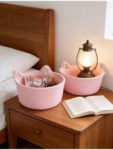 1/3 chiếc Giỏ đựng đồ thủ công đan hình tai mèo, Giỏ vải đựng đồ gia dụng hiện đại, Thích hợp cho phòng khách, phòng ngủ, bàn làm việc, phòng tắm, tủ đầu giường, hành lang, đựng mỹ phẩm, đồ trang trí, đồ chơi, kệ, đồ dùng trong nhà. - Hồng - Xem 11