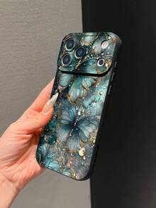 1个时尚绿色蝴蝶花朵图案防摔防滑黑色软磨砂硅胶保护壳，带摄像头开孔，适用于三星Galaxy S26ULTRA、S26PLUS、S25ULTRA、S24ULTRA、S23、S23FE、A57、A17、A07、A16、A05S、A56、17promax、16promax、15promax、14、13promax、12mini、11、11promax、7/8plus、Xsmax - 黑色 - 查看 2