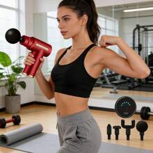 Portable Mini Fascia Gun, Rechargeable, With 4 Interchangeable Massage Heads, A Home-Use Electric Massage Gun For Muscle Fascia. - Red - View 3
