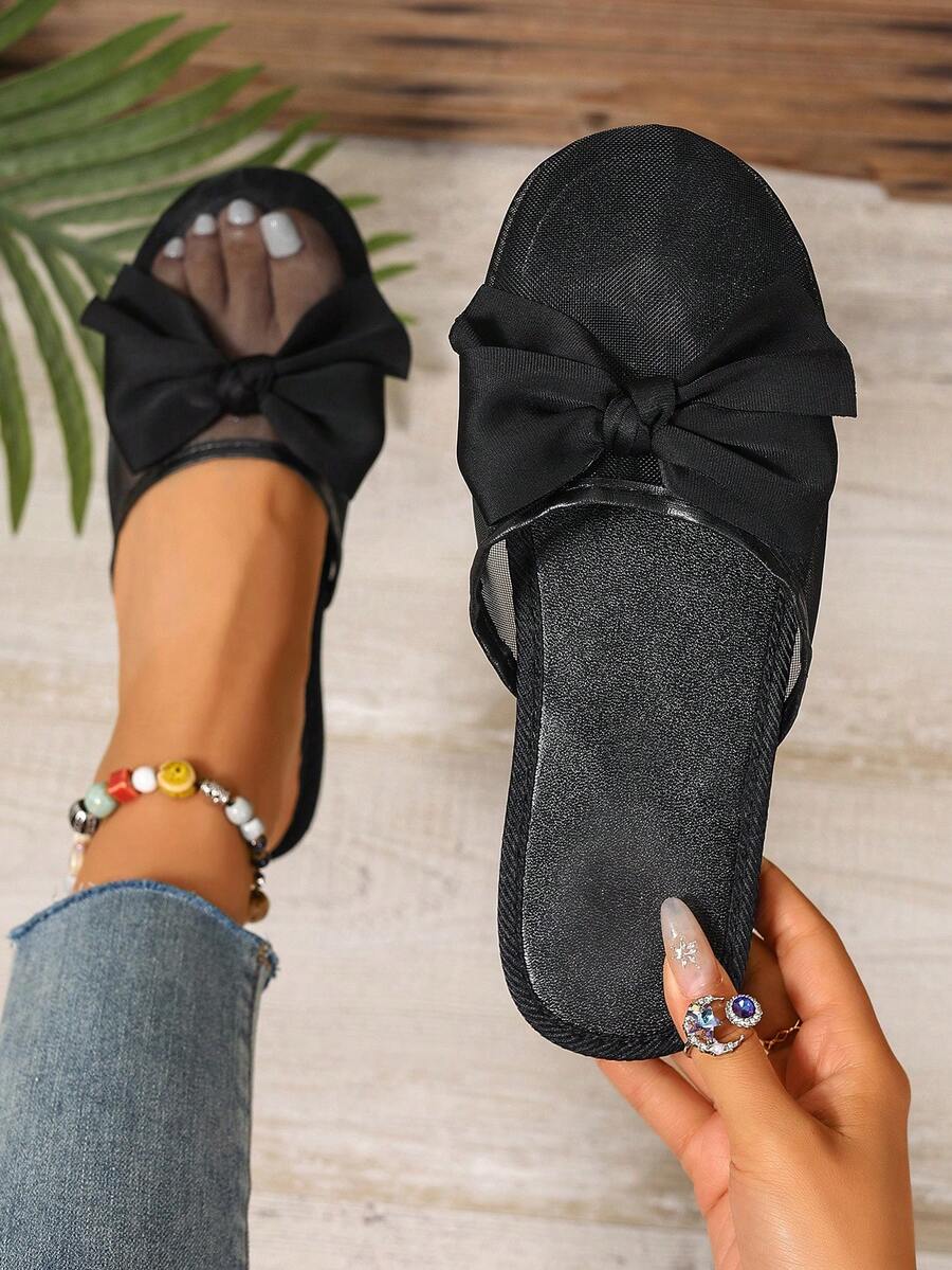 2026 New Fashion Bowknot Mesh Slippers, Suitable For Indoor And Outdoor Wear - Black - View 1