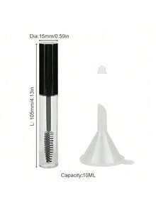 Bộ 10 chai đựng mascara rỗng màu đen 10ml kèm cọ chuốt mi, nắp, nút cao su và phễu, hộp đựng mỹ phẩm chống rò rỉ có thể tái sử dụng để tự làm serum dưỡng mi dầu thầu dầu, mascara tùy chỉnh, kem kẻ lông mày, dụng cụ trang điểm cỡ nhỏ tiện dụng cho salon làm đẹp, bộ trang điểm chuyên nghiệp, quà tặng cho người yêu thích trang điểm sử dụng tại nhà. - màu đen - Xem 8